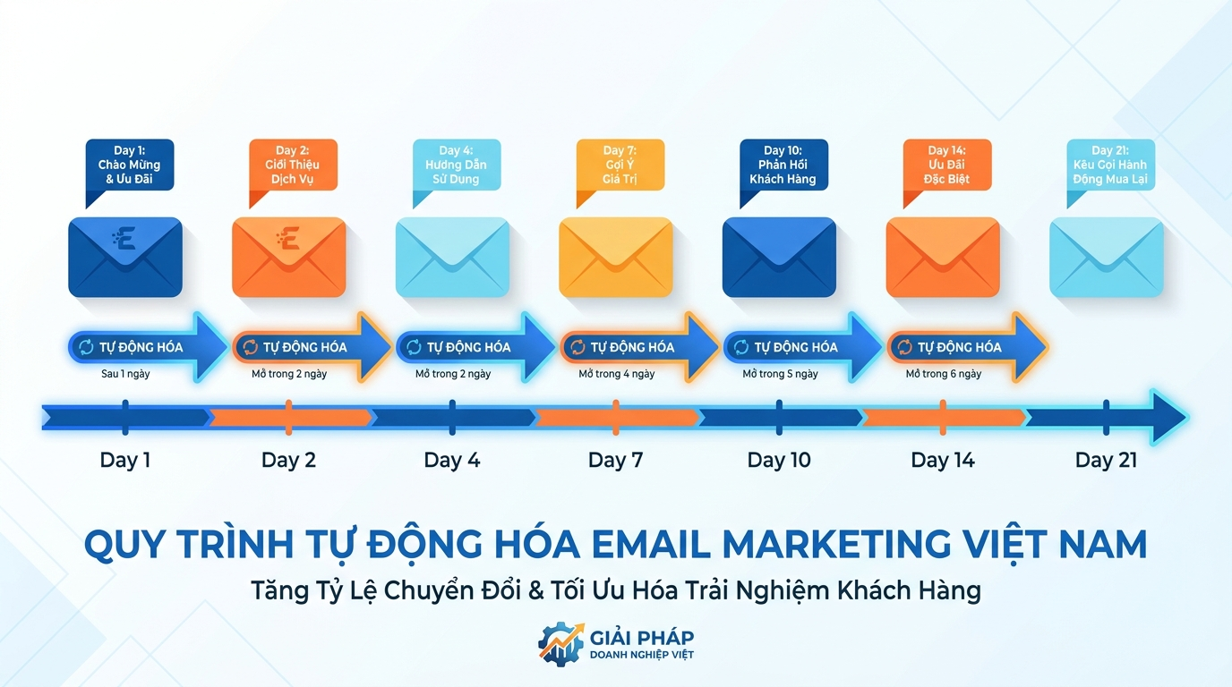 Sơ đồ chuỗi email follow-up 7 bước tự động cho doanh nghiệp