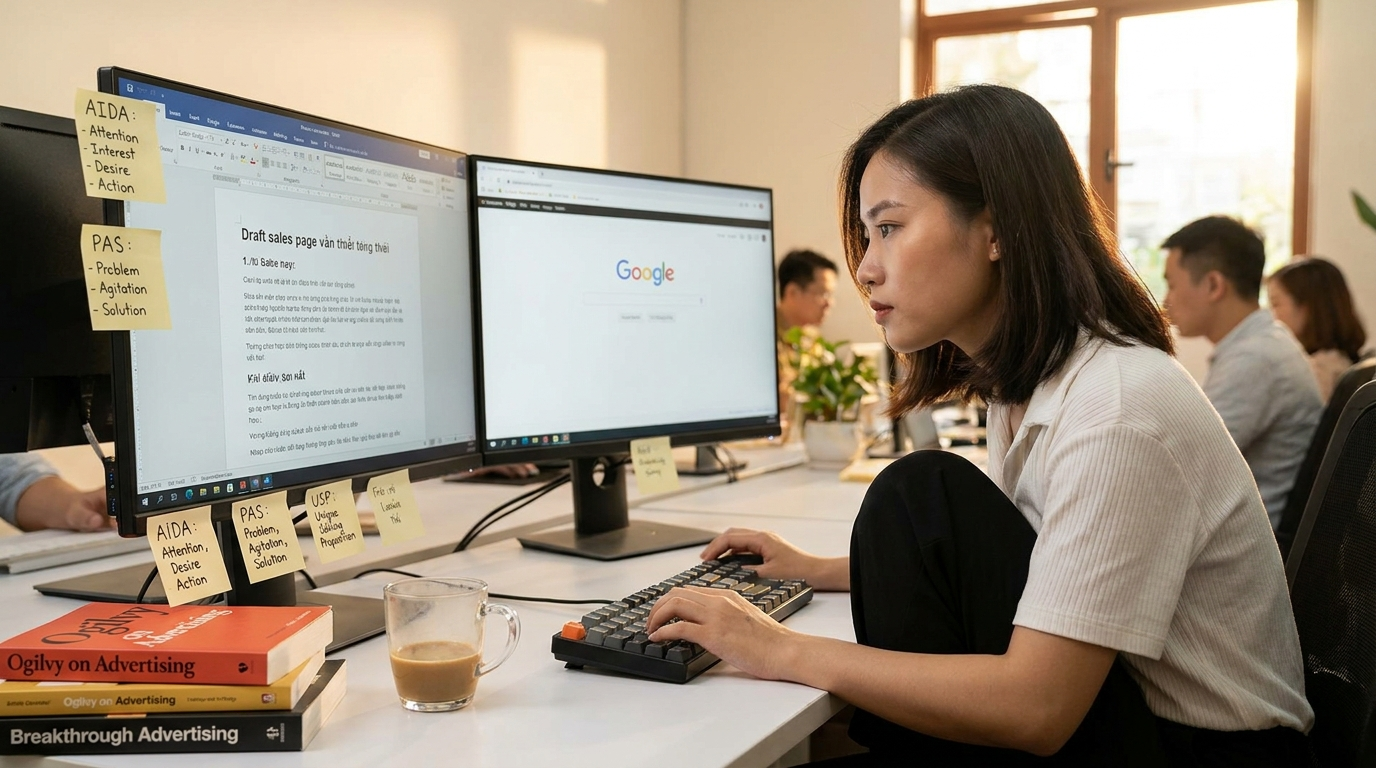 Copywriter người Việt viết sales page tại văn phòng
