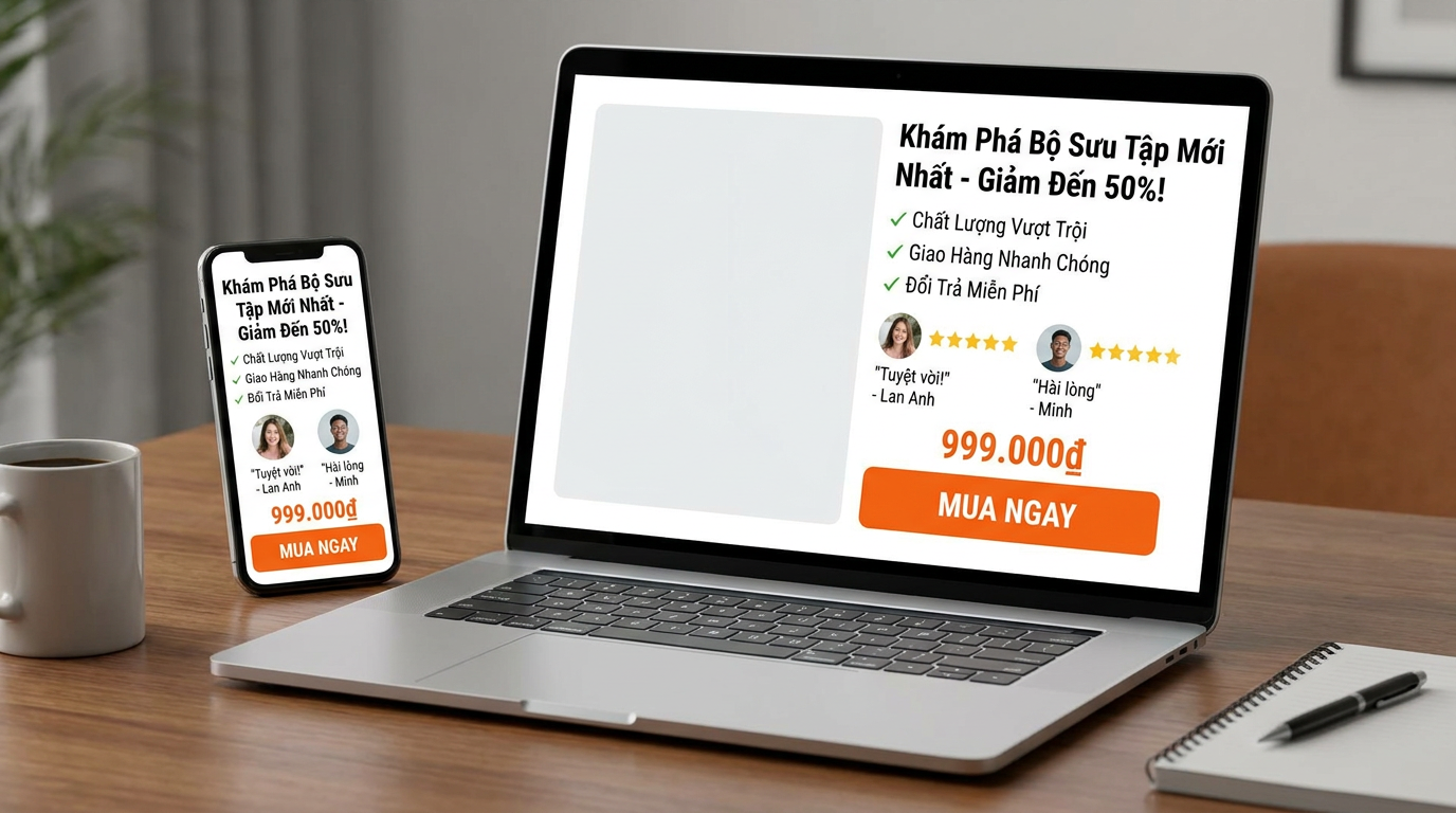 Sales page chuyển đổi cao hiển thị trên laptop và điện thoại