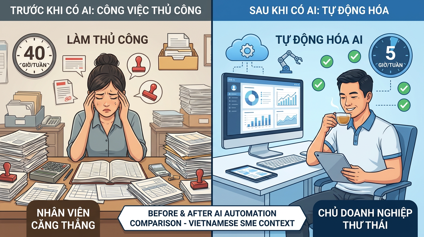 So sánh trước và sau khi áp dụng AI tự động hóa vào doanh nghiệp
